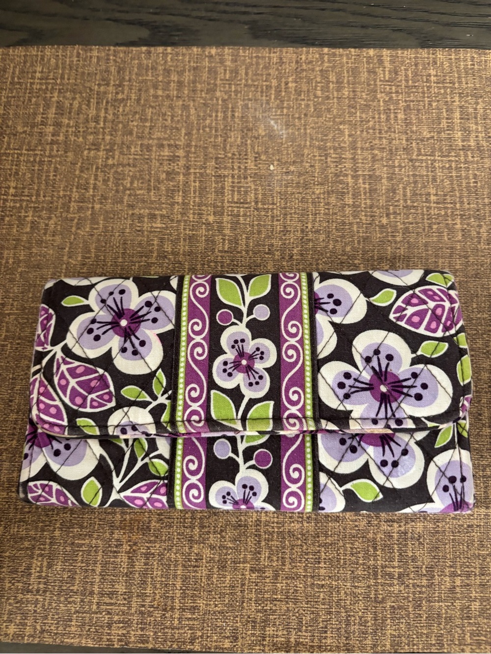Vera Bradley Quilted Floral Wallet in Purple, Black and Green - Picture 1 of 2